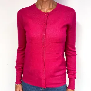 Fuchsia Pink Lightweight Cashmere Crew Neck Cardigan Medium