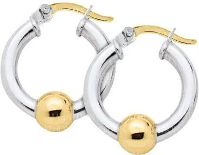 Genuine Sterling Silver Cape Cod Hoop Earrings with 14k Yellow Gold Bead