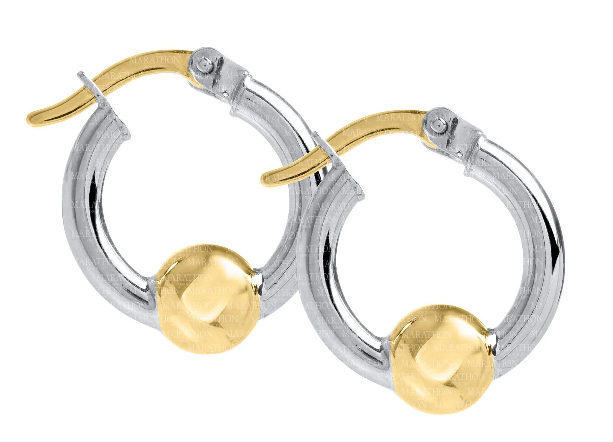 Genuine Sterling Silver Cape Cod Hoop Earrings with 14k Yellow Gold Bead