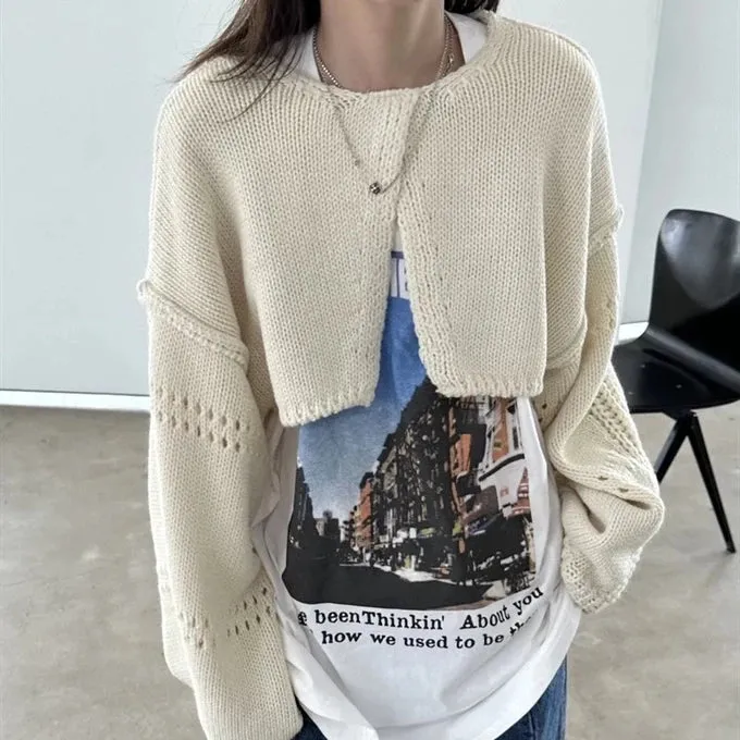 Girlary Autumn Solid Split Casual Crop Pullovers Women Hollow Out Harajuku Jumper Loose Knitted Y2k Aesthetic Grunge Streetwear Sweaters