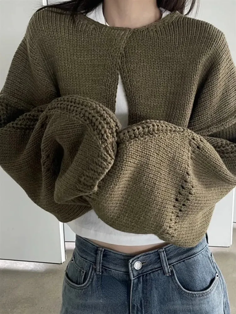 Girlary Autumn Solid Split Casual Crop Pullovers Women Hollow Out Harajuku Jumper Loose Knitted Y2k Aesthetic Grunge Streetwear Sweaters