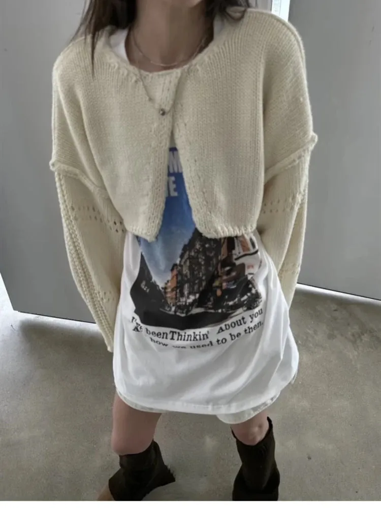 Girlary Autumn Solid Split Casual Crop Pullovers Women Hollow Out Harajuku Jumper Loose Knitted Y2k Aesthetic Grunge Streetwear Sweaters