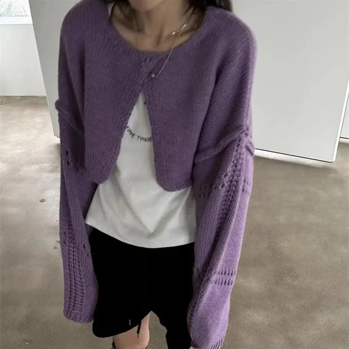 Girlary Autumn Solid Split Casual Crop Pullovers Women Hollow Out Harajuku Jumper Loose Knitted Y2k Aesthetic Grunge Streetwear Sweaters