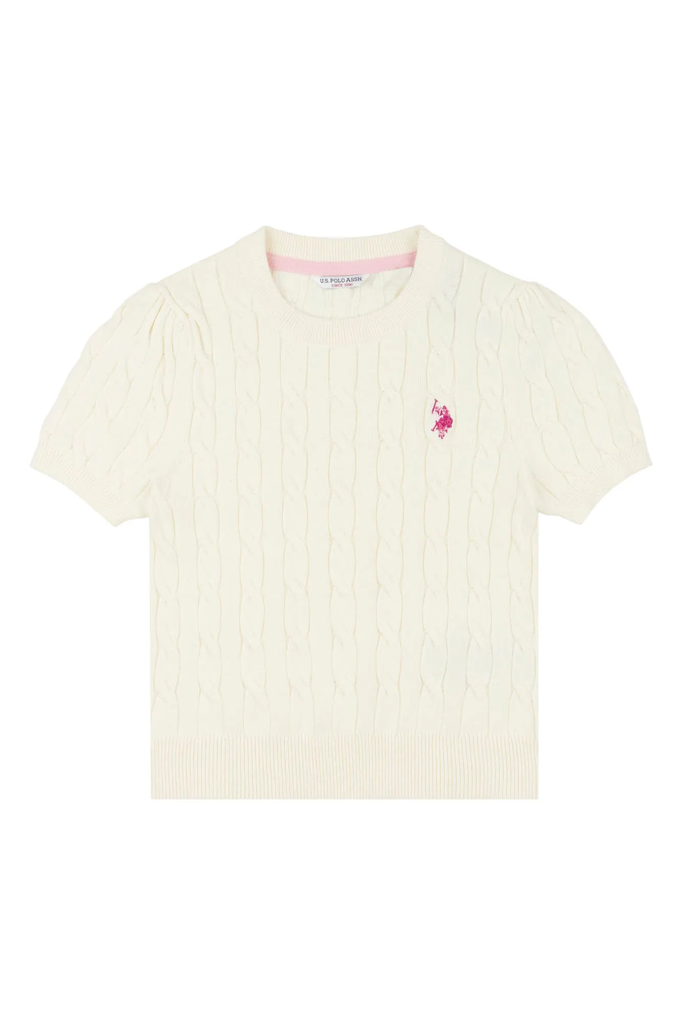 Girls Cable Knit Short Sleeve Jumper in Egret