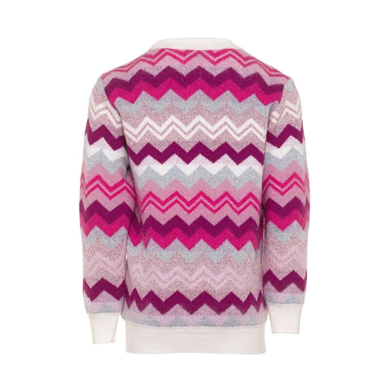 Girls Pink Knitted Zig Zag Jumper