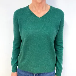 Grass Green Cashmere V-Neck Jumper Medium