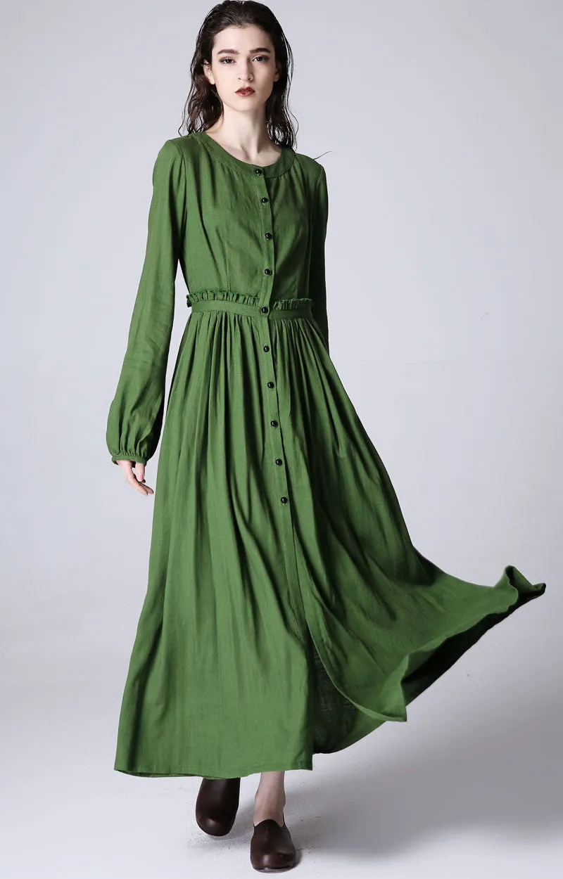 Green dress women linen dress custom made long dress (1185)