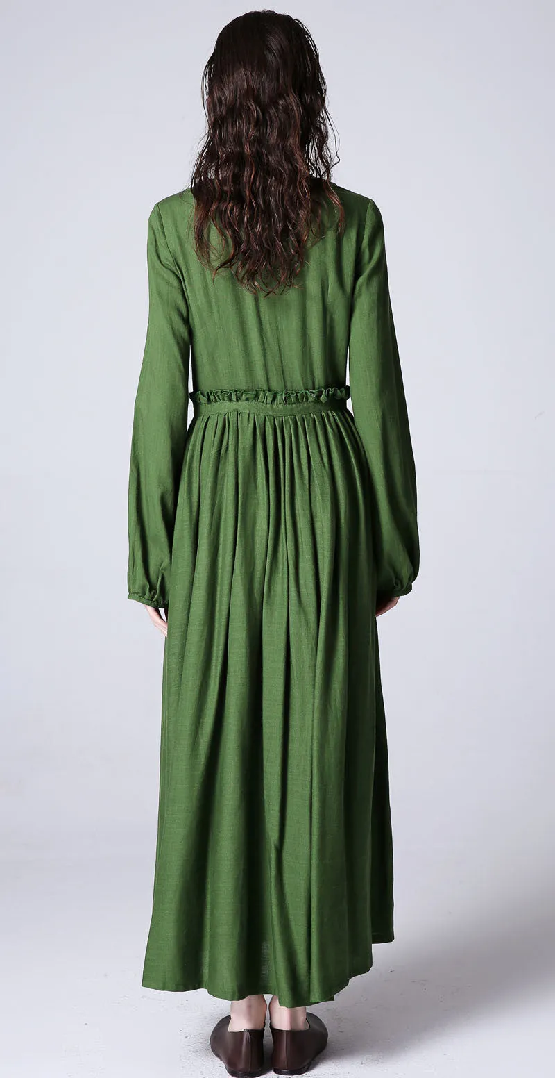 Green dress women linen dress custom made long dress (1185)