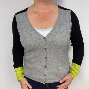 Grey and Black Cashmere V-Neck Cardigan Large