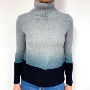 Grey Blue Ombré Cashmere Polo Neck Jumper Medium