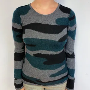 Grey Camouflage Cashmere Crew Neck Jumper Small