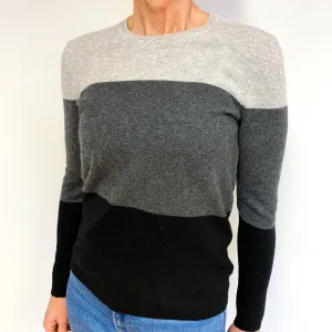 Grey Colour Block Cashmere Crew Neck Jumper Medium