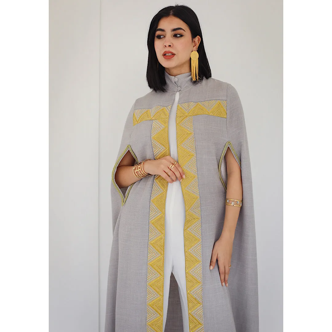 Grey embroidered cape kaftan