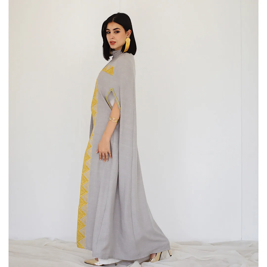 Grey embroidered cape kaftan