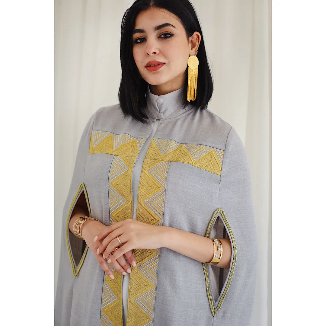 Grey embroidered cape kaftan