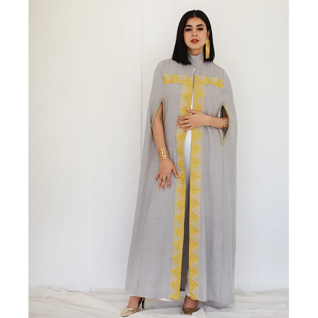 Grey embroidered cape kaftan