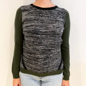 Grey Khaki Green Cut Out Crew Neck Jumper Small