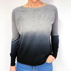 Grey Ombre Skull Motif Cashmere Crew Neck Jumper Medium