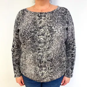 Grey Snake Print Cashmere Crew Neck Jumper Extra Large