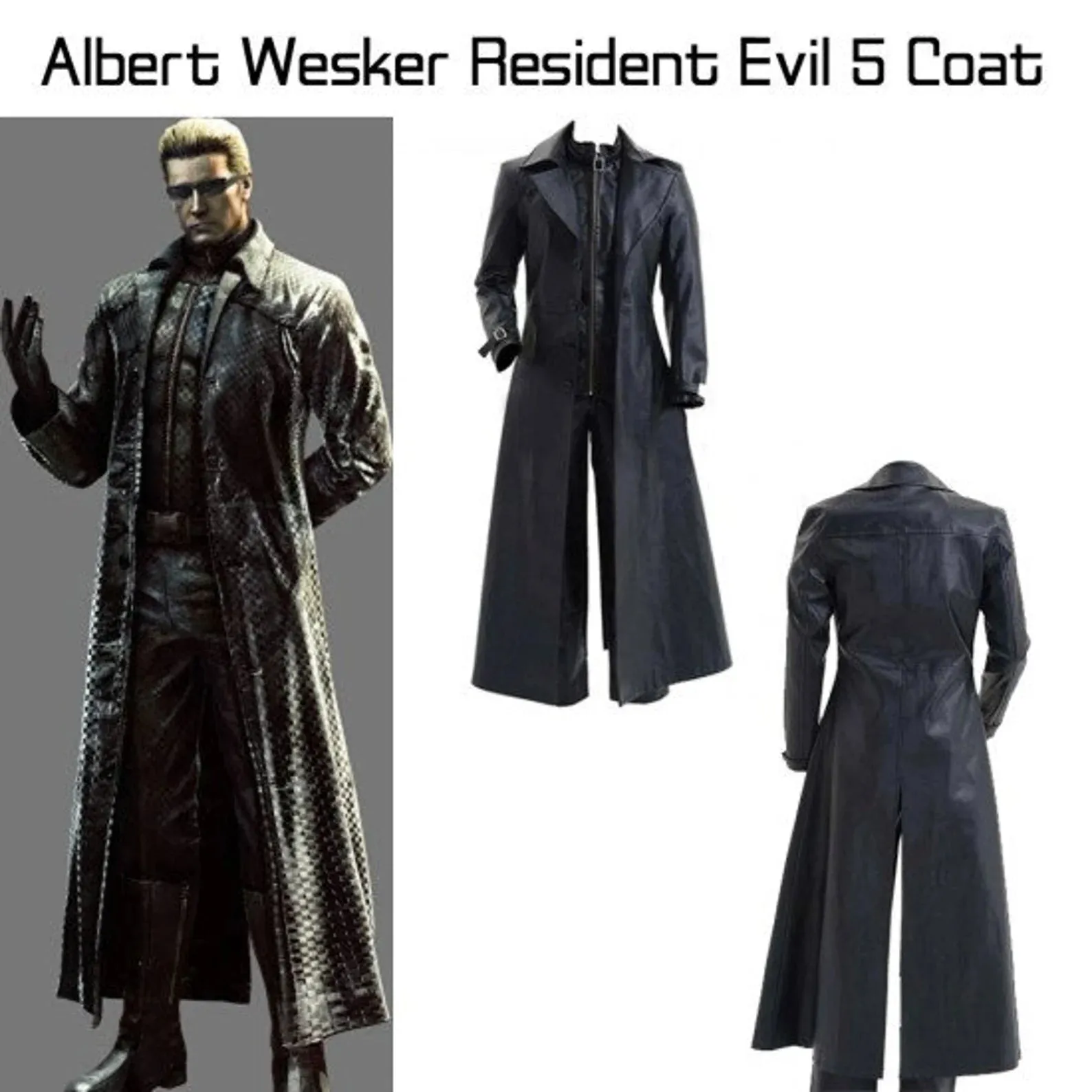 Handmade Albert Wesker Black Trench Resident Leather Coat By TJS