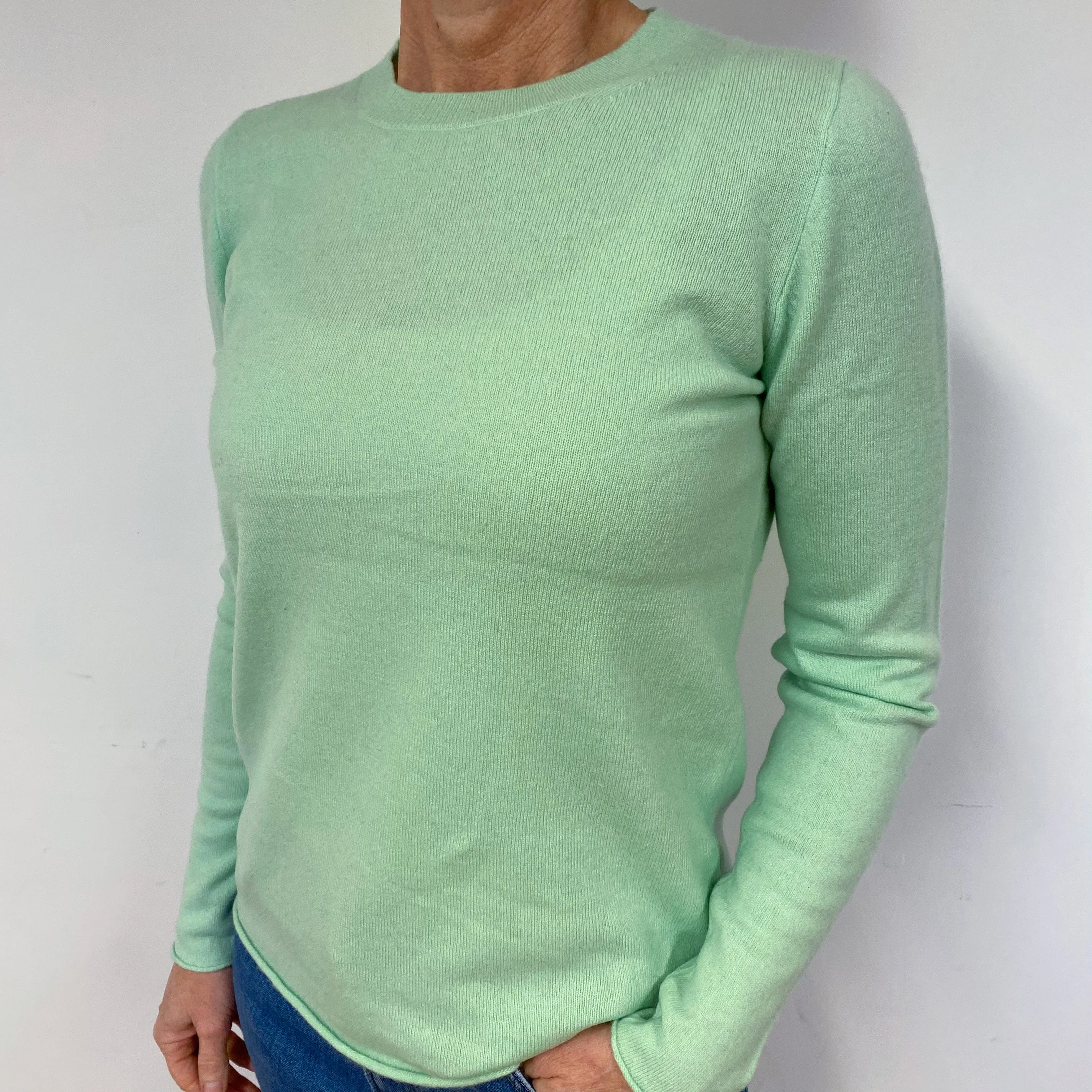 Hellebore Green Cashmere Crew Neck Jumper Medium