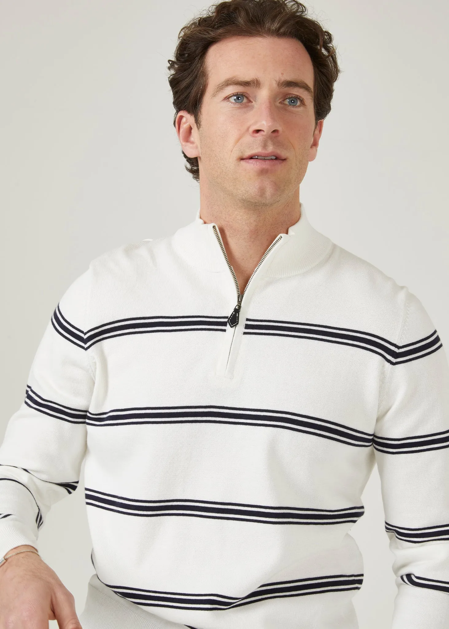 Houghton Men's Long Sleeve 1/4 Zip Jumper In Ecru