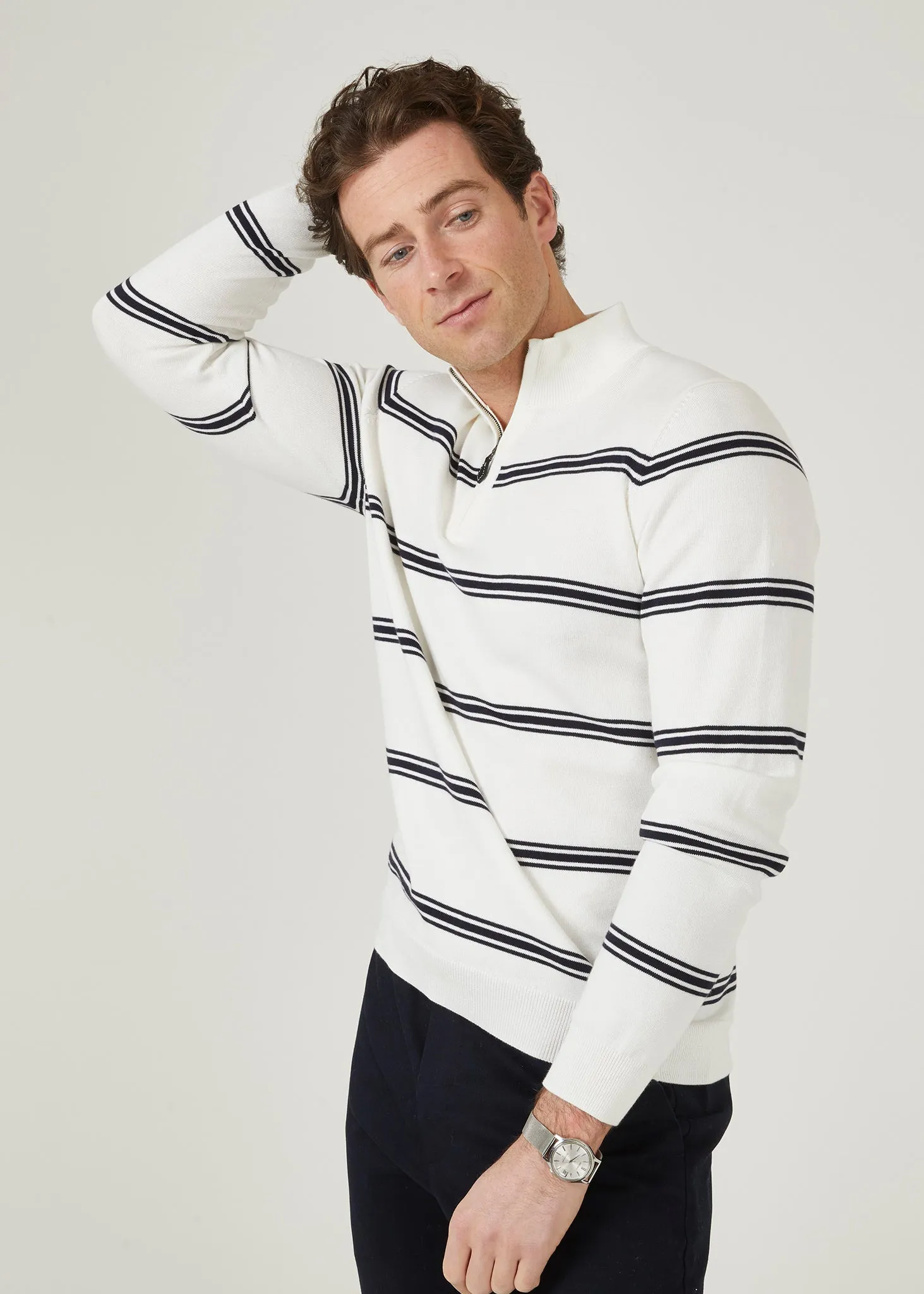 Houghton Men's Long Sleeve 1/4 Zip Jumper In Ecru