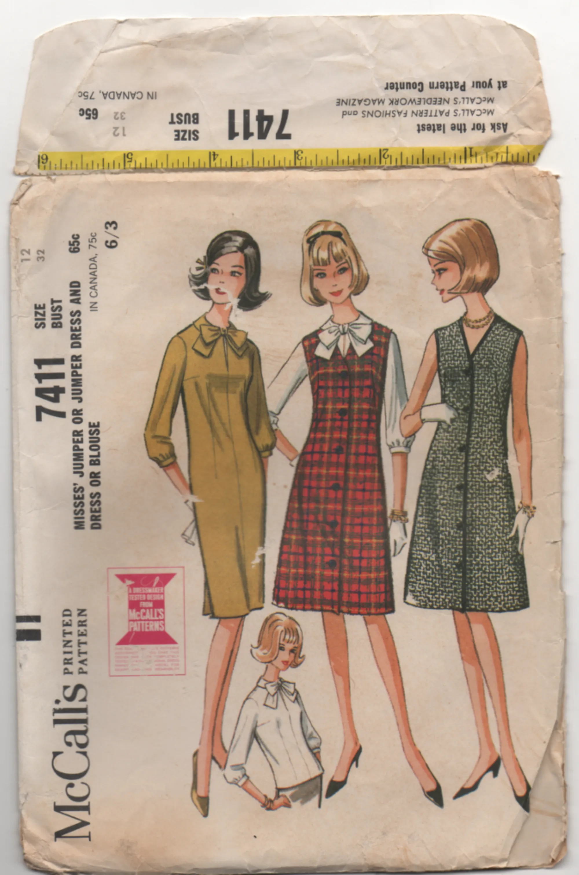 Jumper, Dress & Blouse - Bust 81 cm - Vintage Pattern - McCalls 7411 - 1964