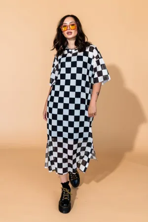 Karma Oversized Mesh Dress   Slip in Checkerboard