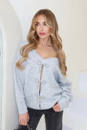 Katie grey bow cutout knit jumper