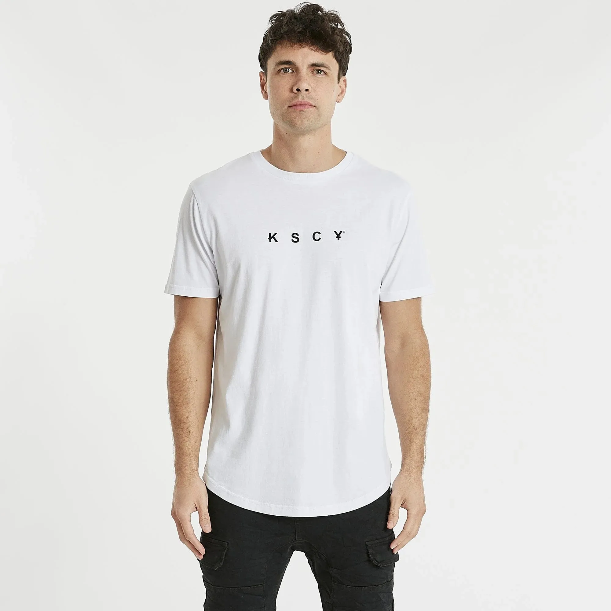 KISS CHACEY Mens Reliance Dual Curved Tee Shirt White