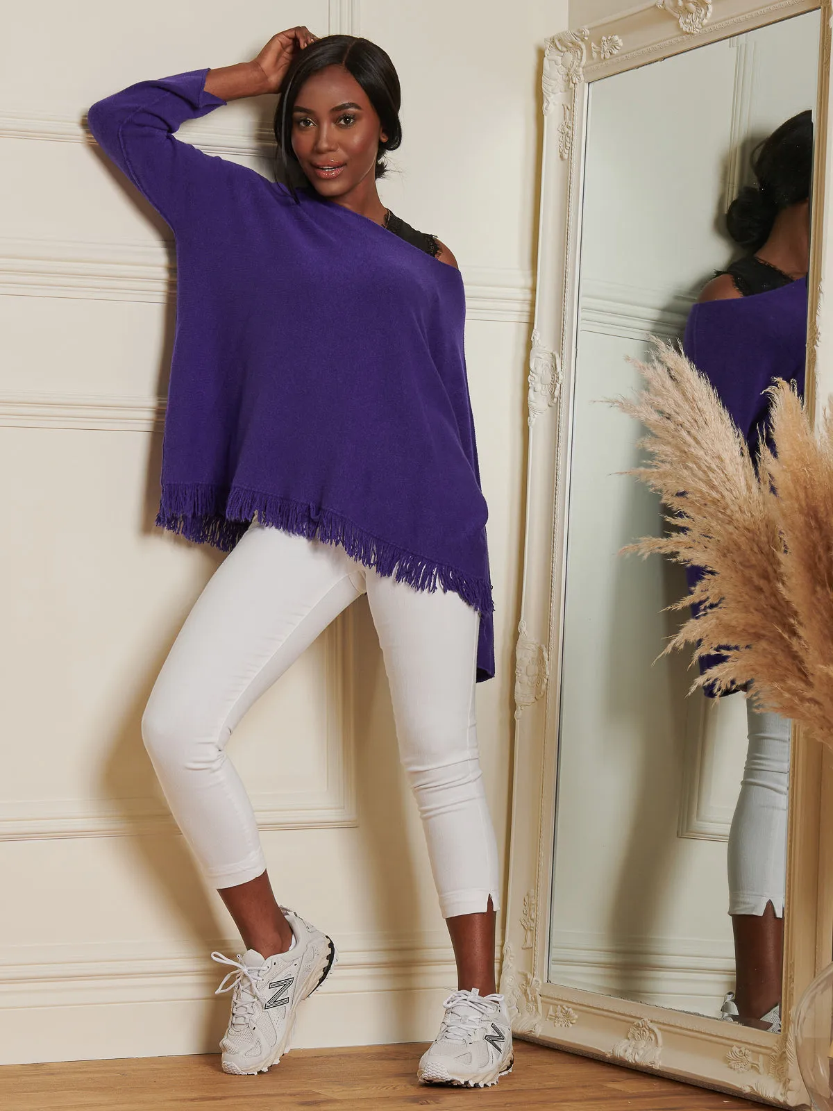 Knitted Fringe Detail Jumper, Purple