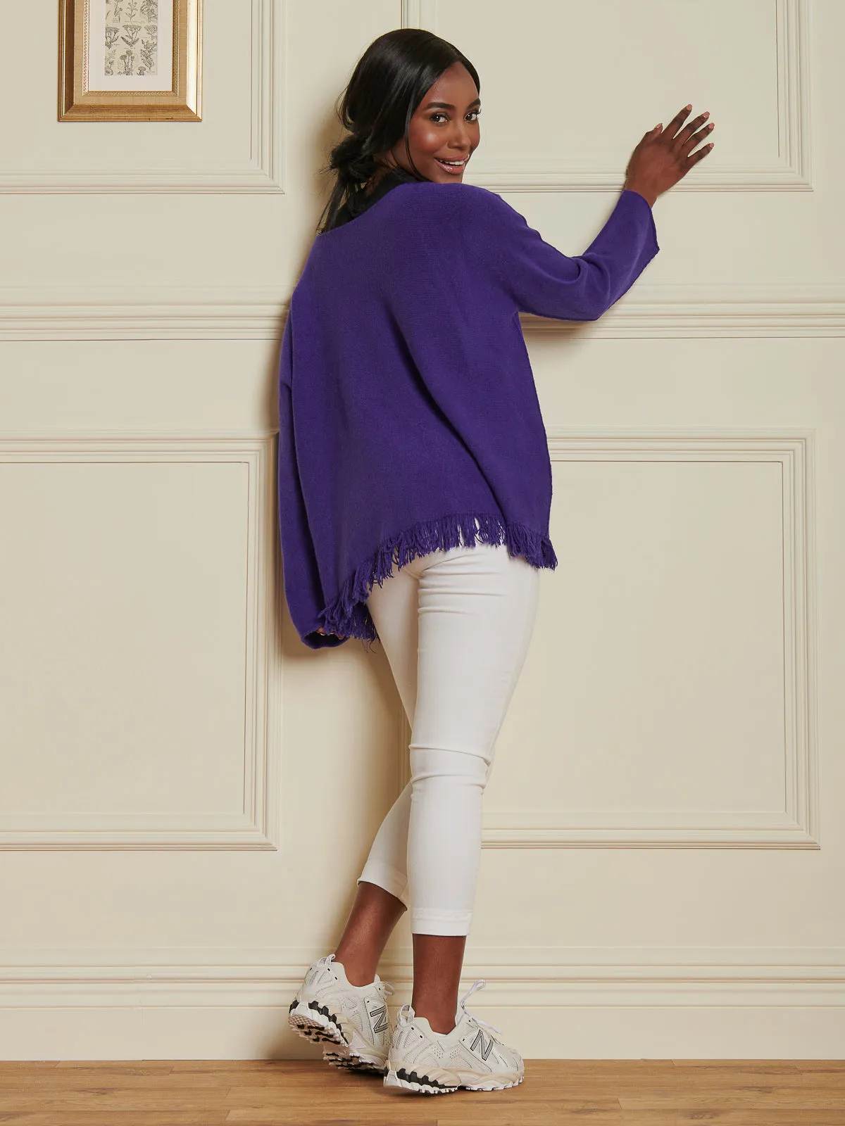 Knitted Fringe Detail Jumper, Purple