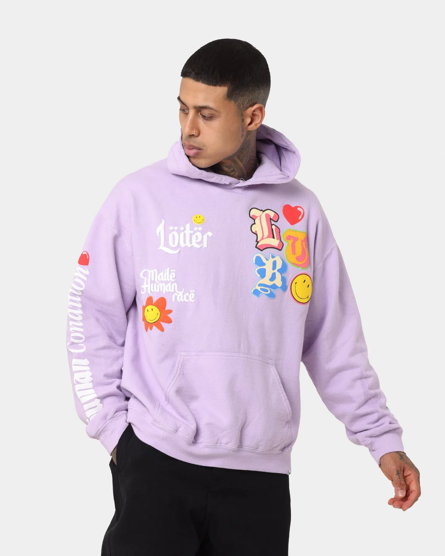 Loiter X Smiley Logo Puff Print Hoodie Lilac