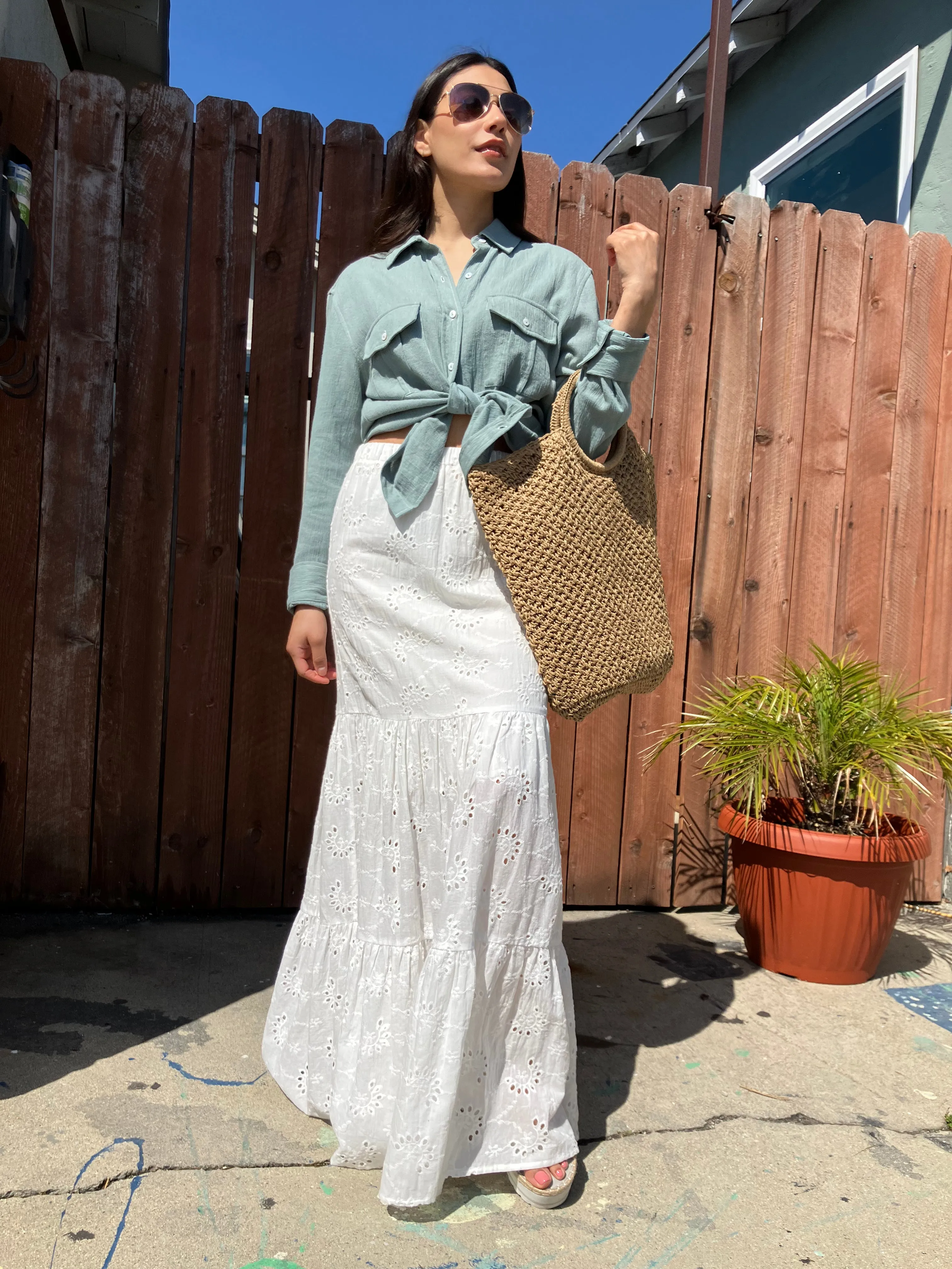 Long White Flowers Skirt