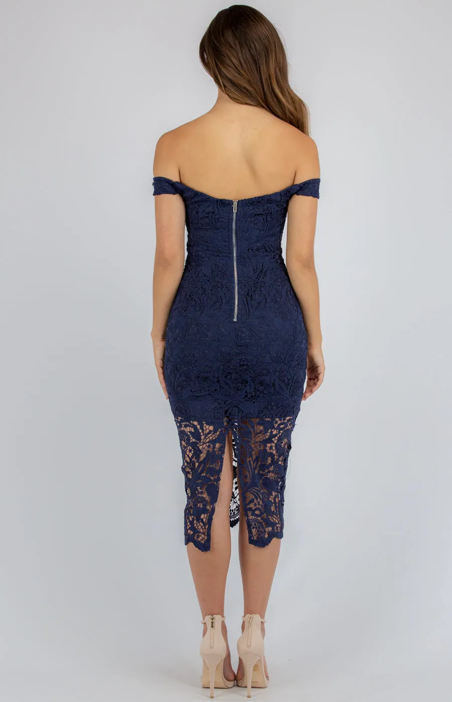 Love Heart Neckline Lace Bodycon Midi Dress