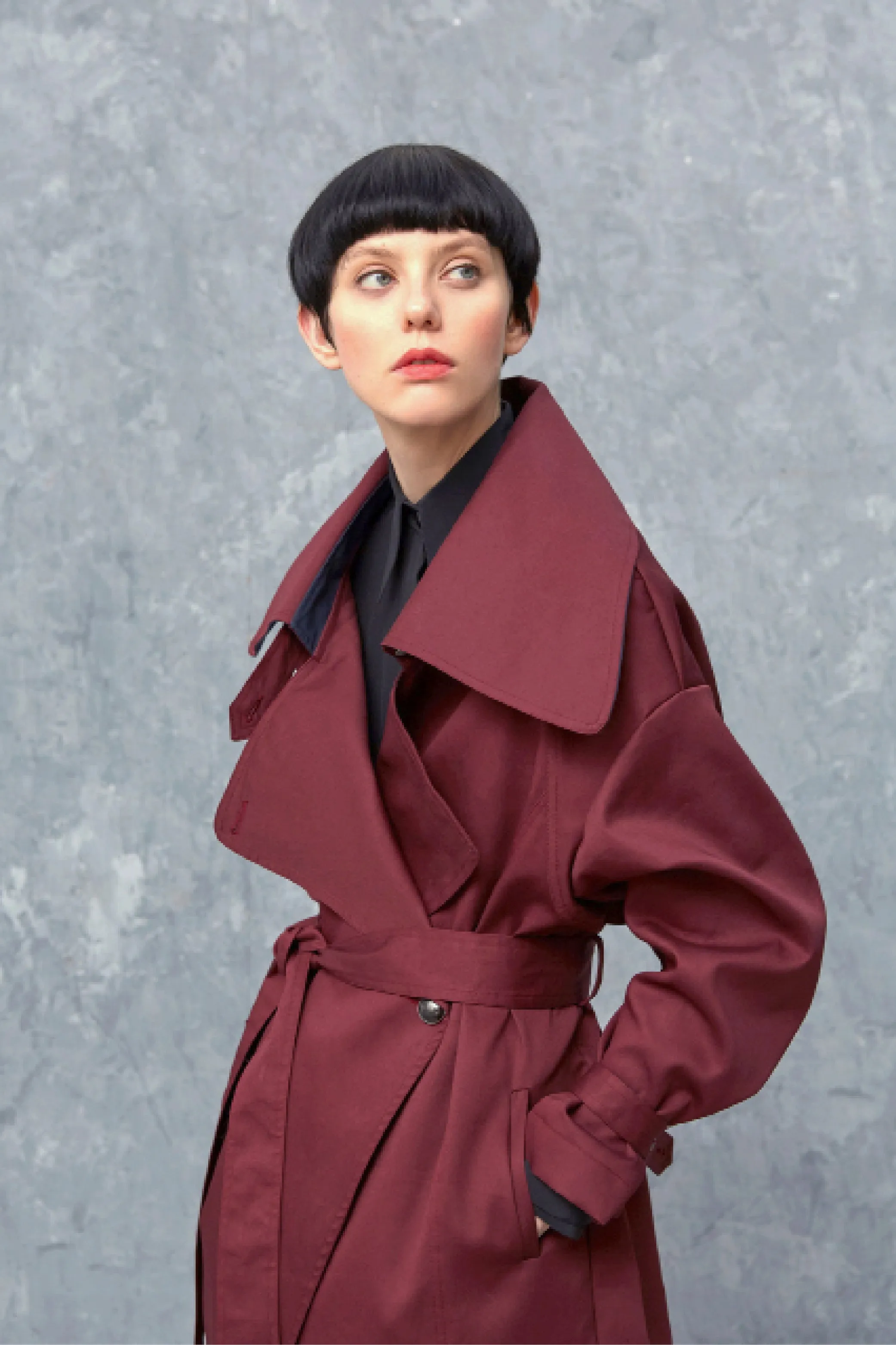 MALTESE burgundy - mid-length cotton trench coat