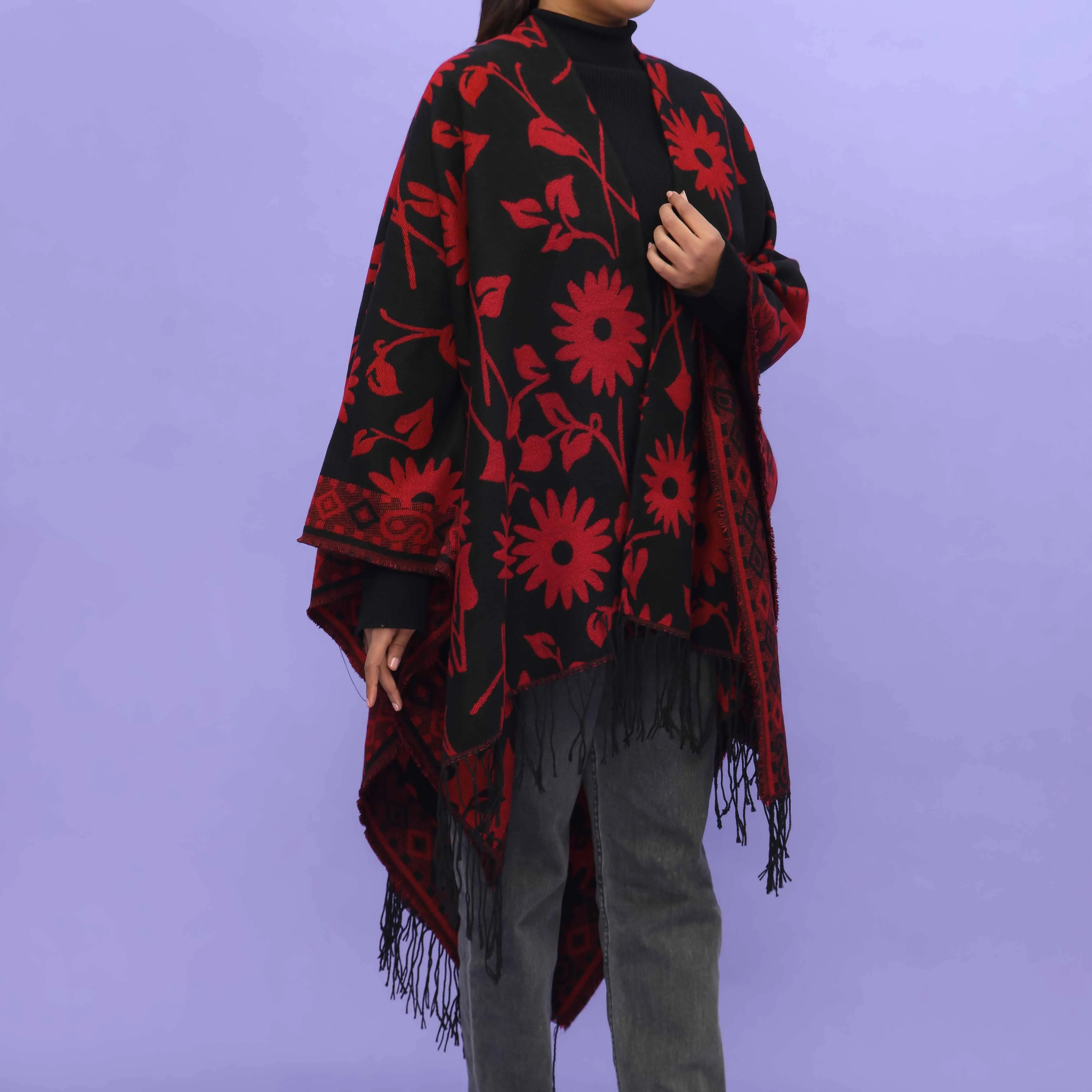 Maroon Winter Cape Shawl PN4725