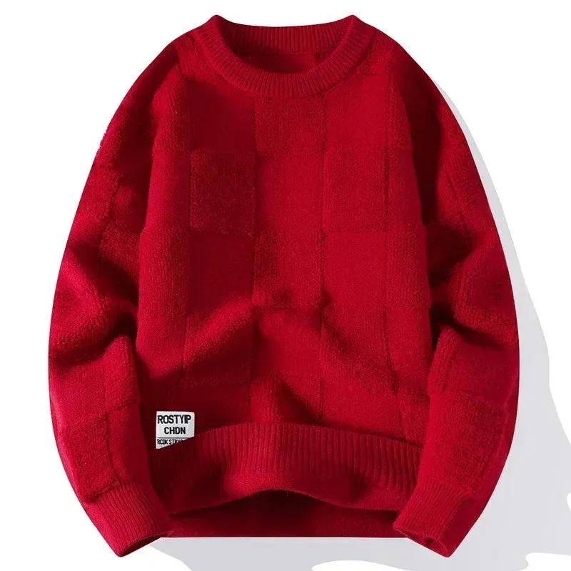 Mens Knitted Hip Hop Streetwear Oversized Casual O-Neck Sweater