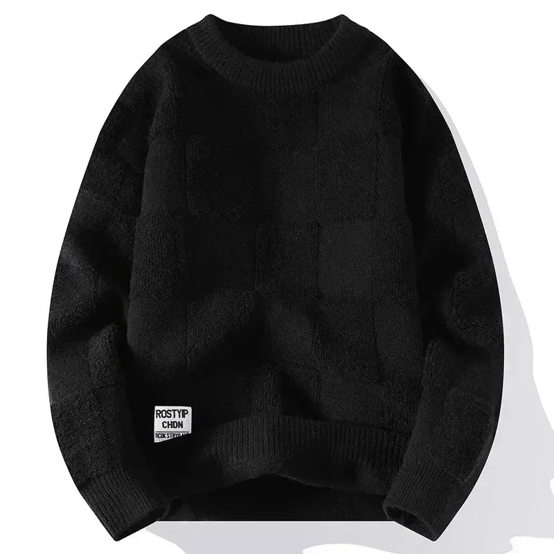 Mens Knitted Hip Hop Streetwear Oversized Casual O-Neck Sweater