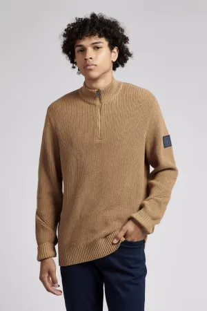 Mens Knitted Quarter Zip Sweatshirt in Tigers Eye