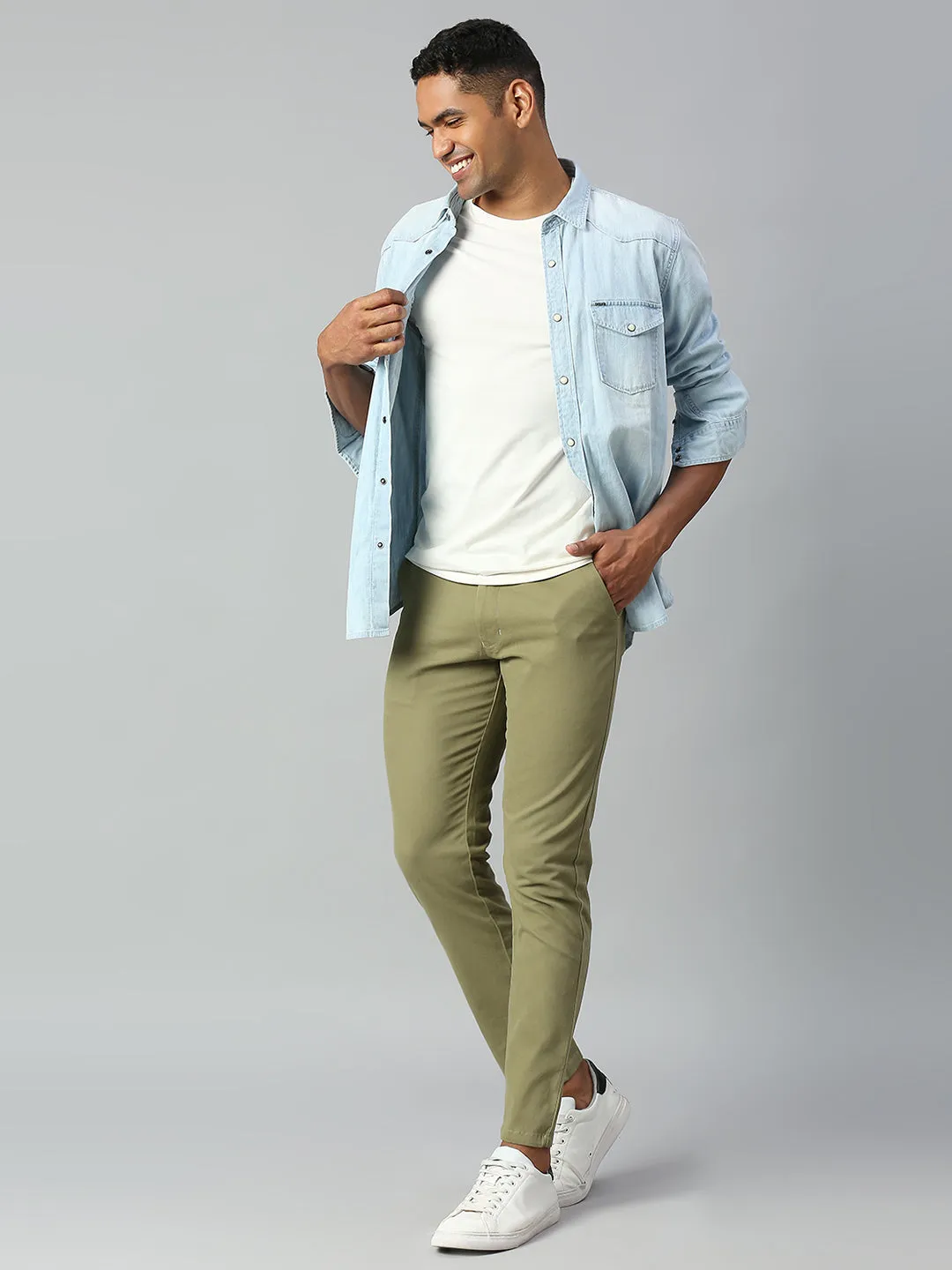 Men's Light Olive Tapered Fit Cotton Chinos