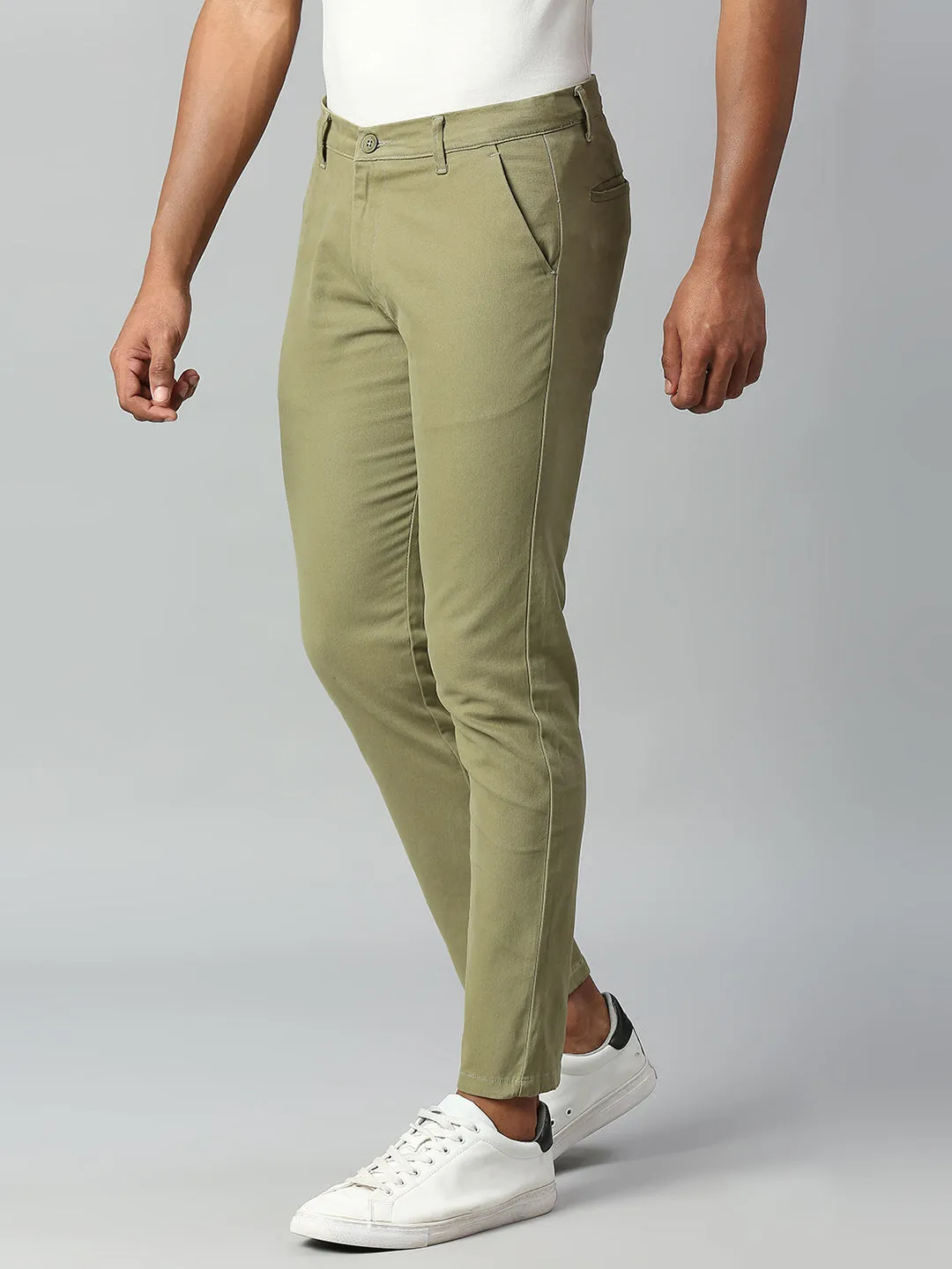 Men's Light Olive Tapered Fit Cotton Chinos