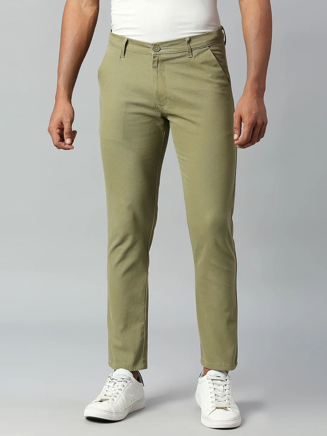 Men's Light Olive Tapered Fit Cotton Chinos