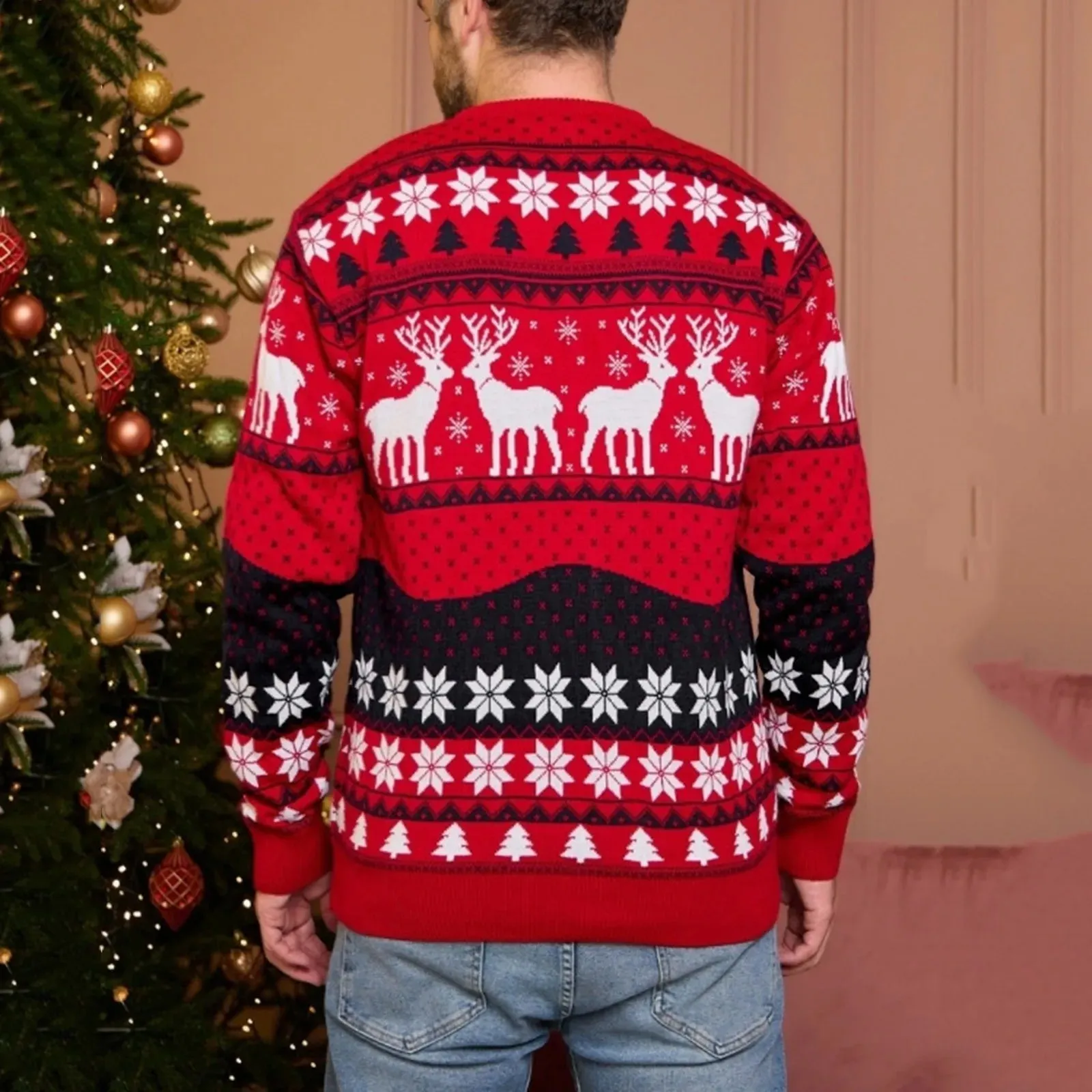 Mens Red Knitted Christmas Jumper