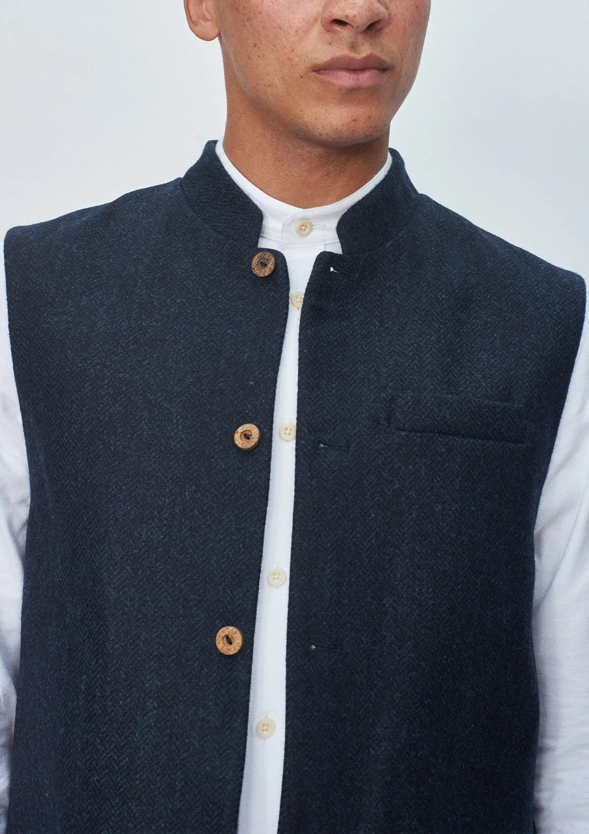 Midnight Herringbone Nehru Waistcoat