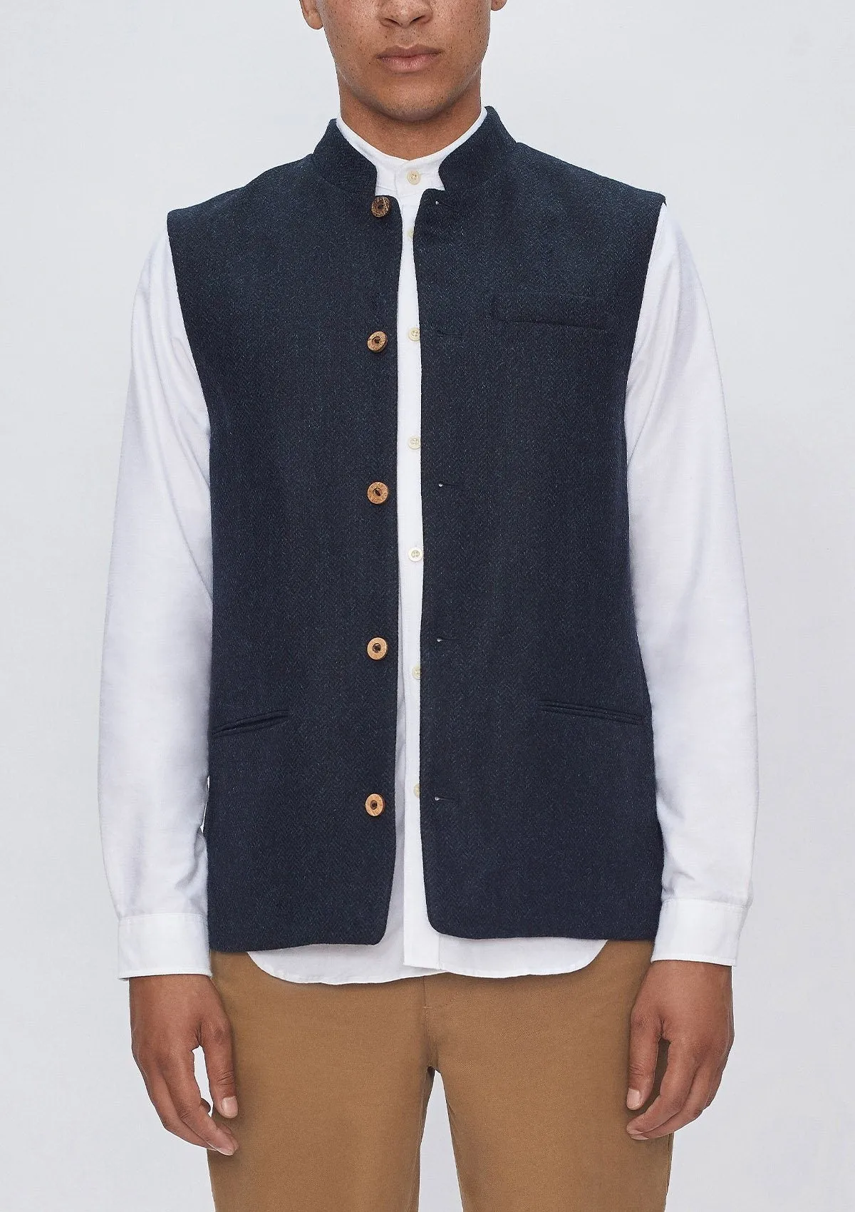 Midnight Herringbone Nehru Waistcoat