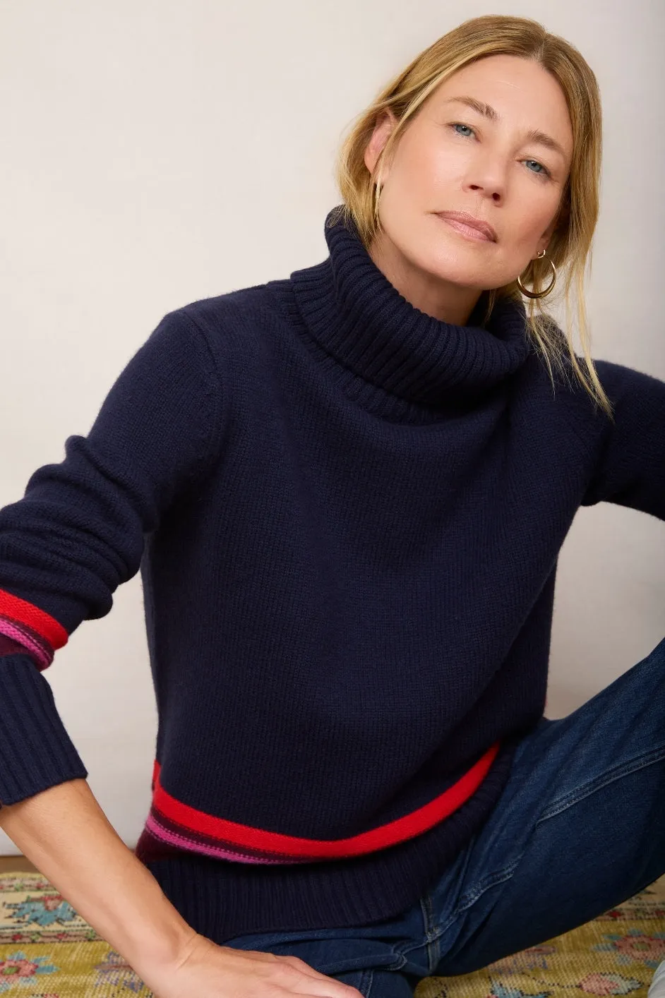 Milly Funnel Neck Jumper - Midnight Colourblock