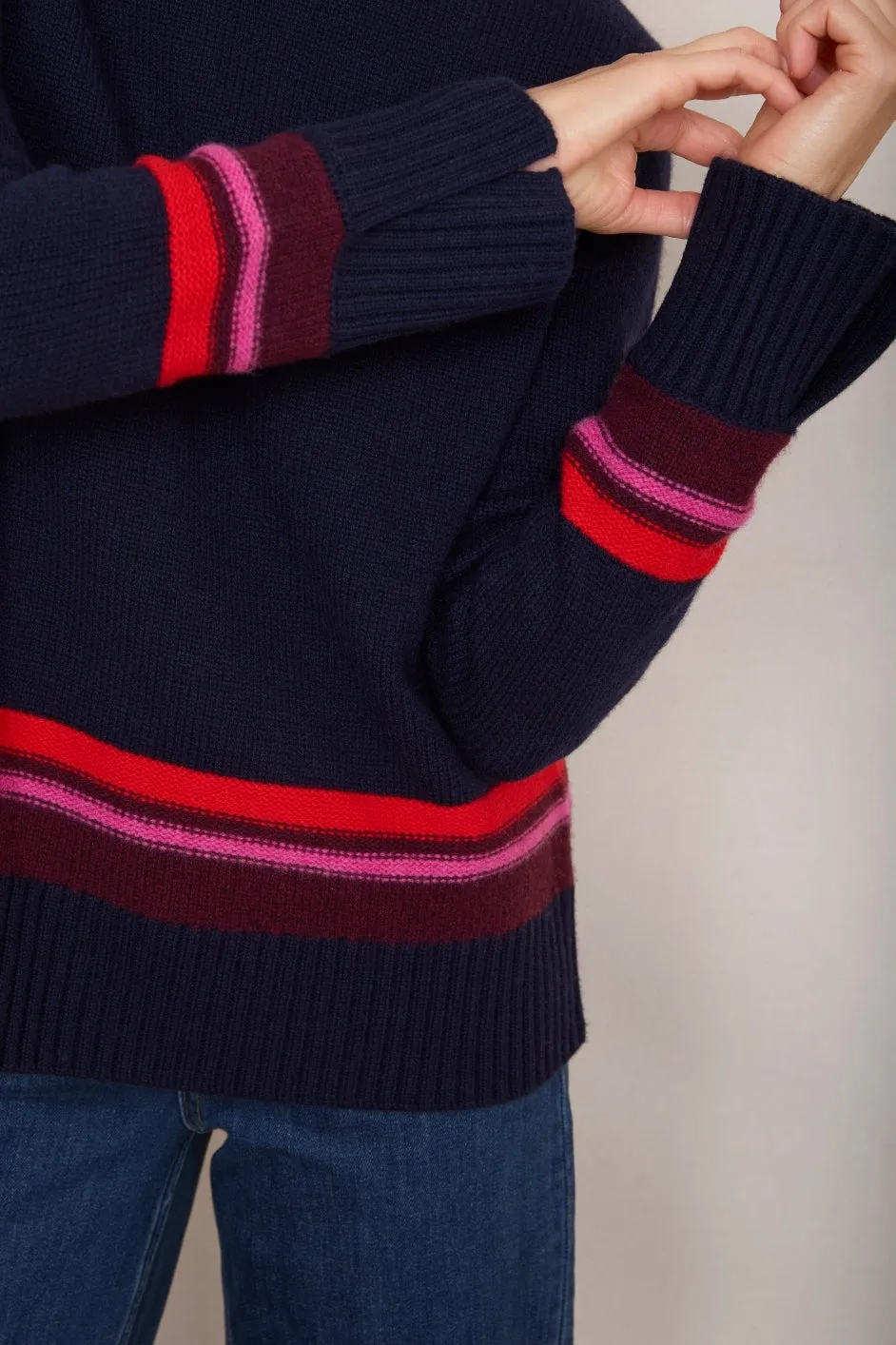 Milly Funnel Neck Jumper - Midnight Colourblock