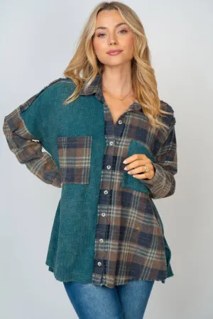 Mixed Up Long Sleeve Thermal Knit Top - Teal